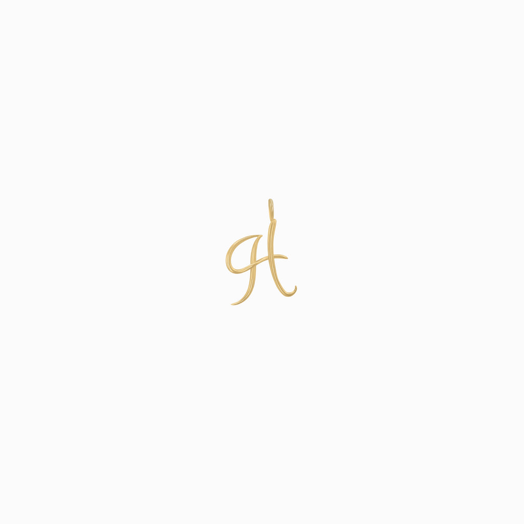 H Script Initial Letter Charm Pendant 14K Gold