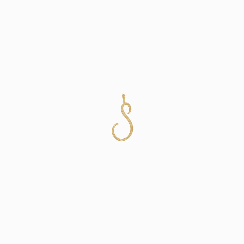 S Script Initial Letter Charm Pendant 14K Gold