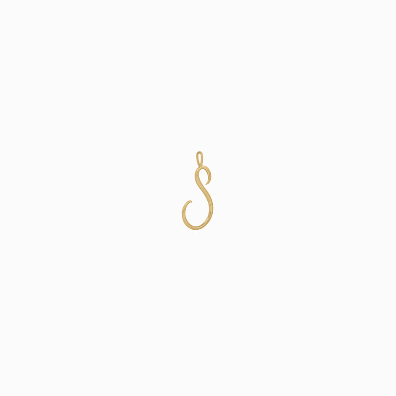 S Script Initial Letter Charm Pendant 14K Gold