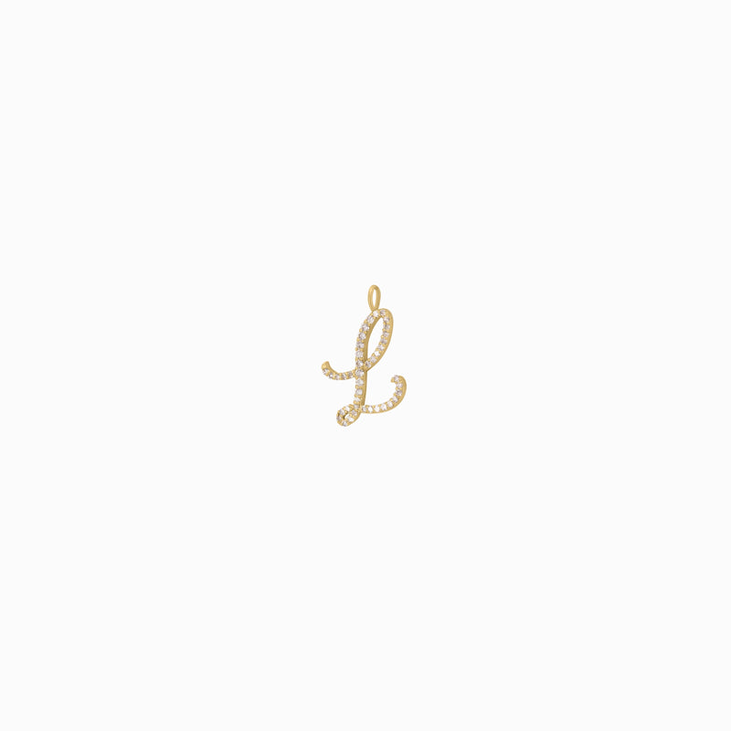 L Script Initial Letter Pavé Diamond Necklace Charm 14K Gold