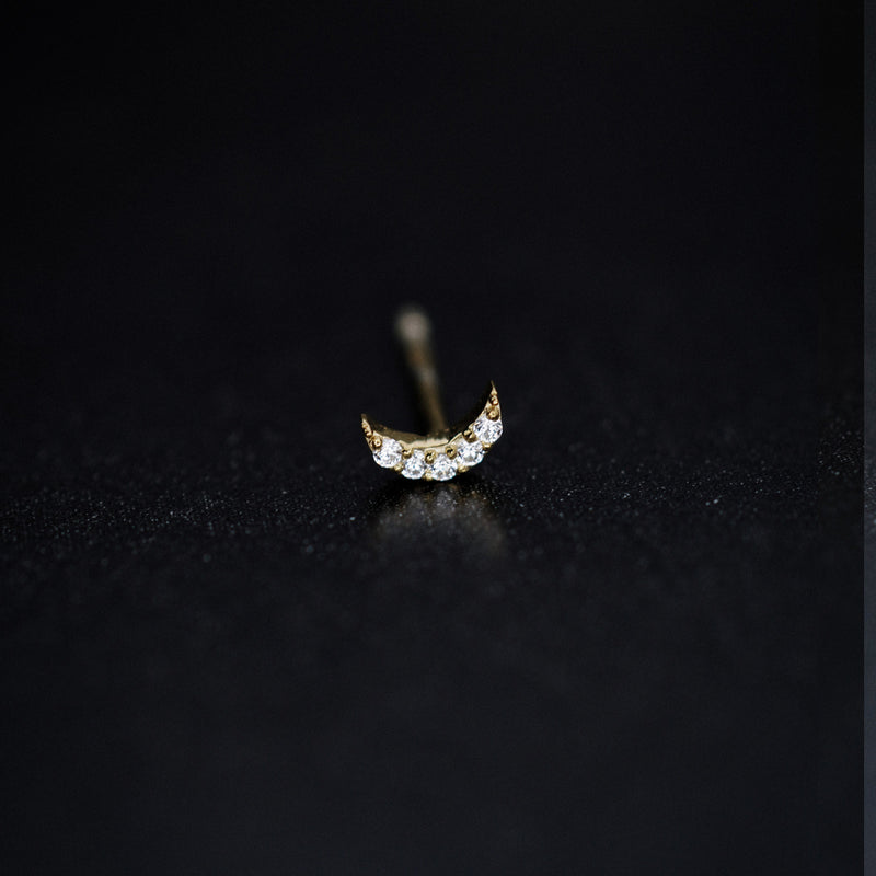 BY LIME Crescent Pavé Diamond Solid Stud Earrings 14K Gold