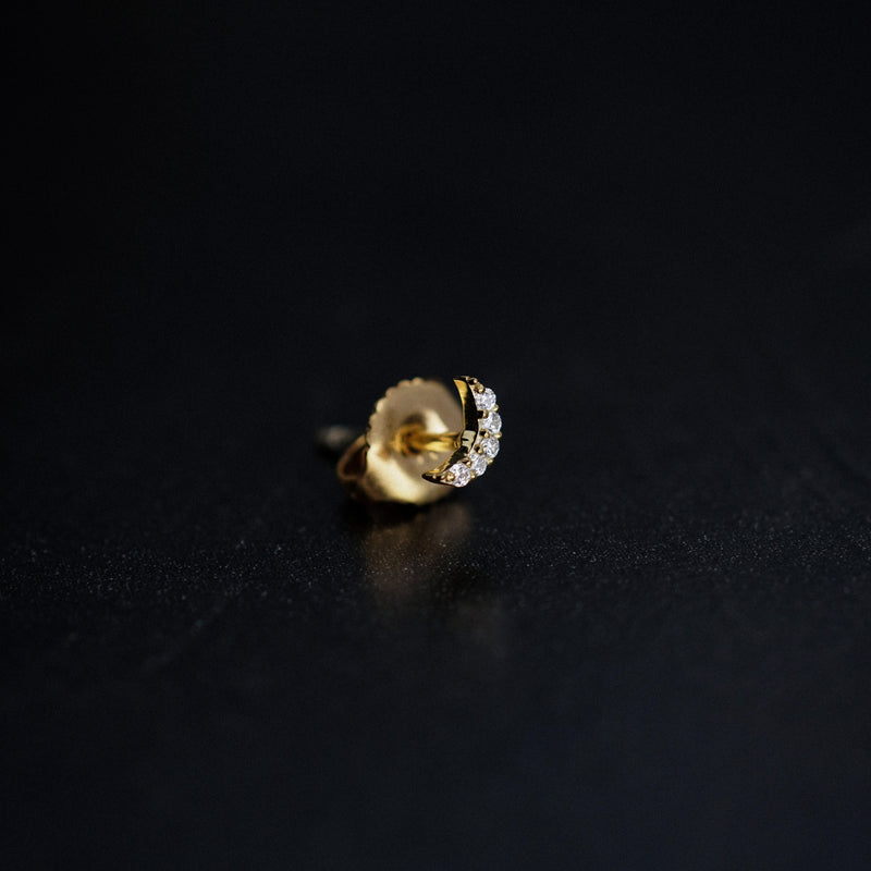 BY LIME Crescent Pavé Diamond Solid Stud Earrings 14K Gold