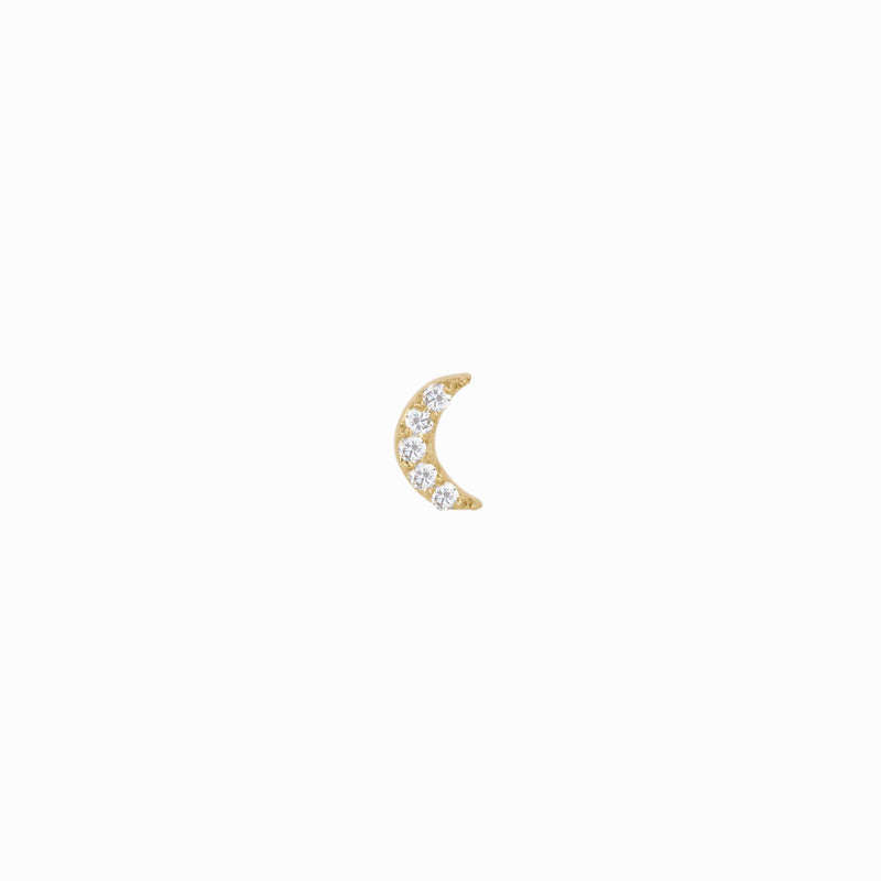 Crescent Diamond Solid Gold Stud Earrings