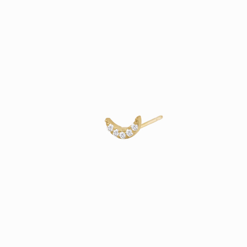 Crescent Diamond Solid Gold Stud Earrings