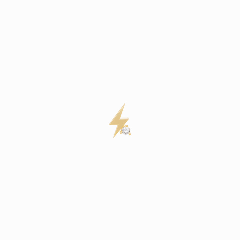 Lighting Bolt One Diamond Solid Gold Stud Earrings