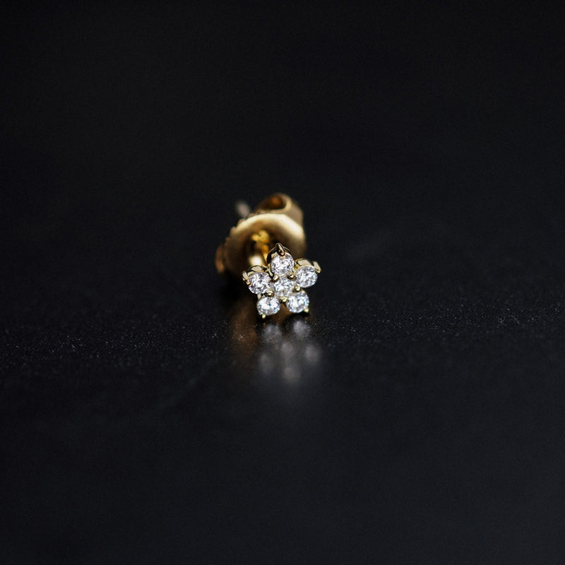 Flower Pavé Lab Diamond Solid Gold Stud Earrings Sterling Silver