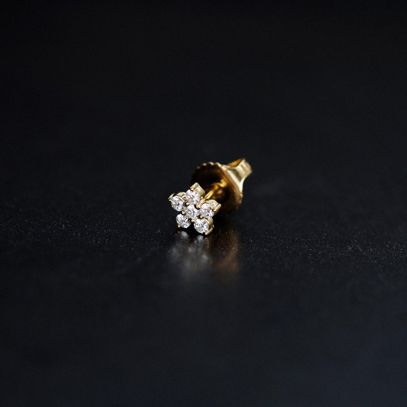 BY LIME Flower Pavé Diamond Solid Gold Stud Earrings 14K Gold