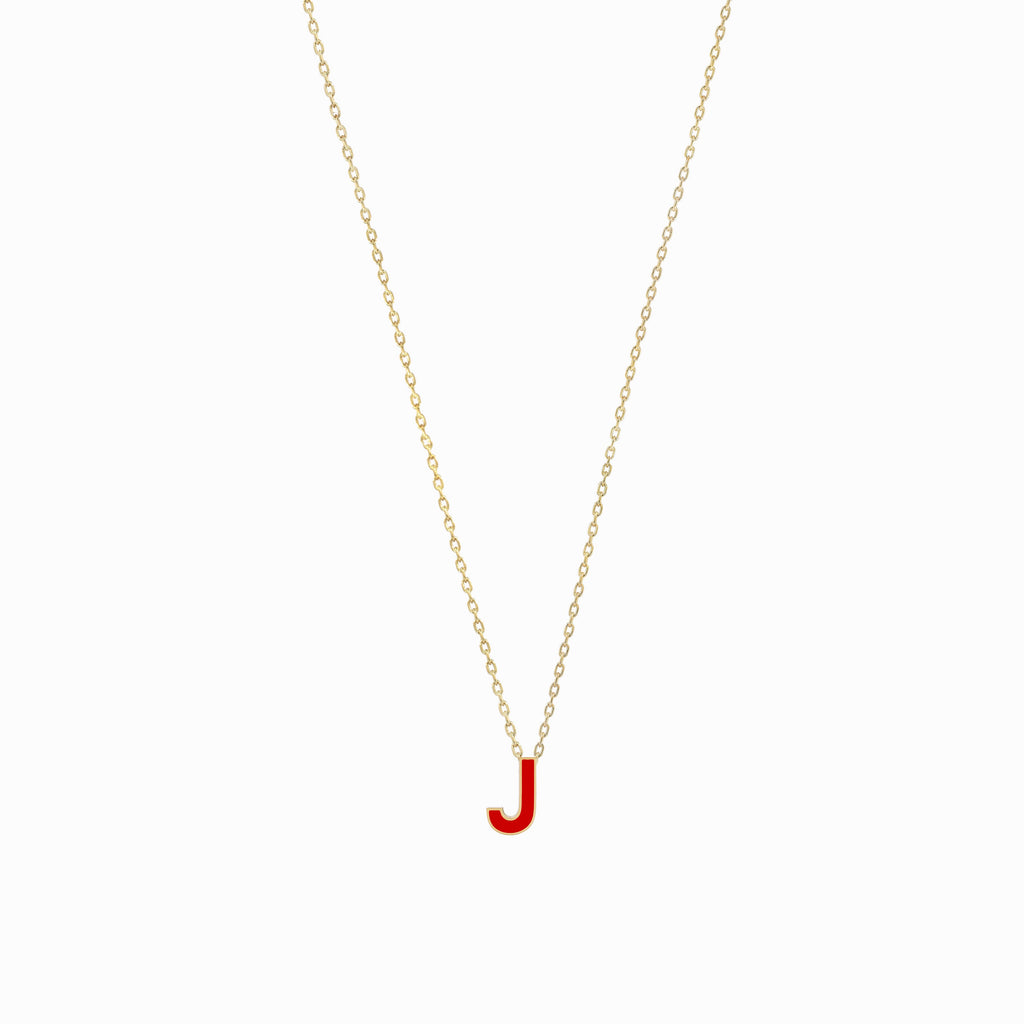 BY LIME J Initial Letter Enamel Necklace 14K Gold