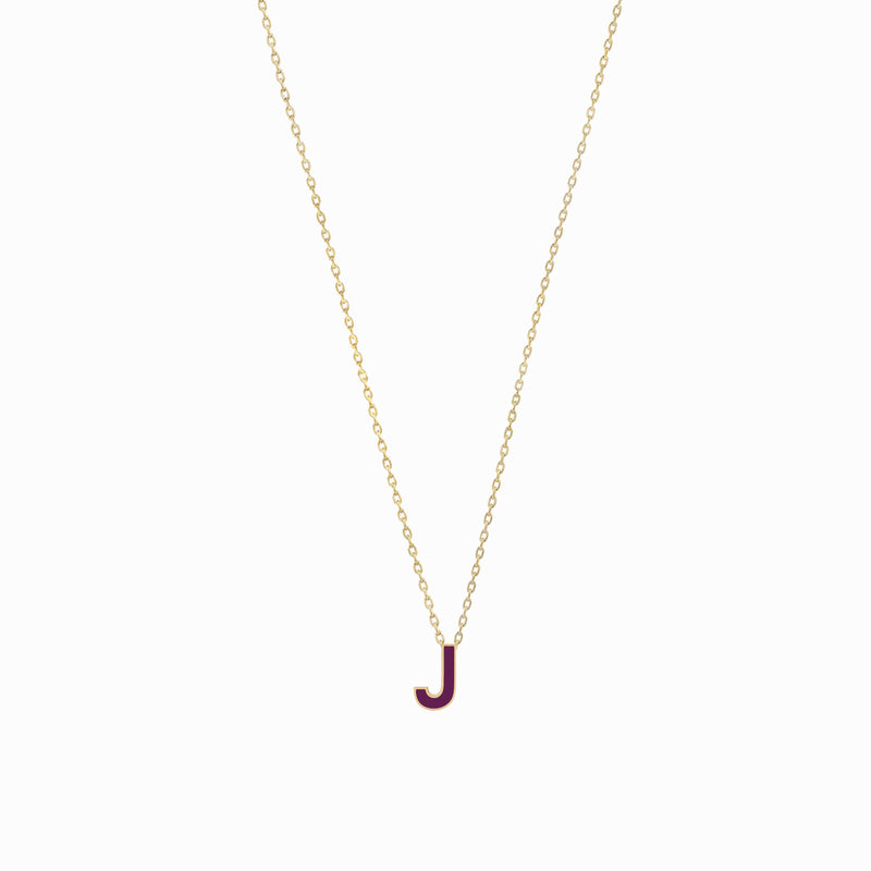 BY LIME J Initial Letter Enamel Necklace 14K Gold