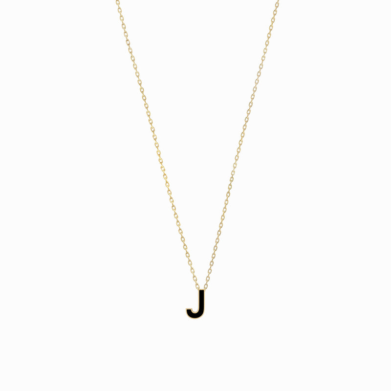BY LIME J Initial Letter Enamel Necklace 14K Gold