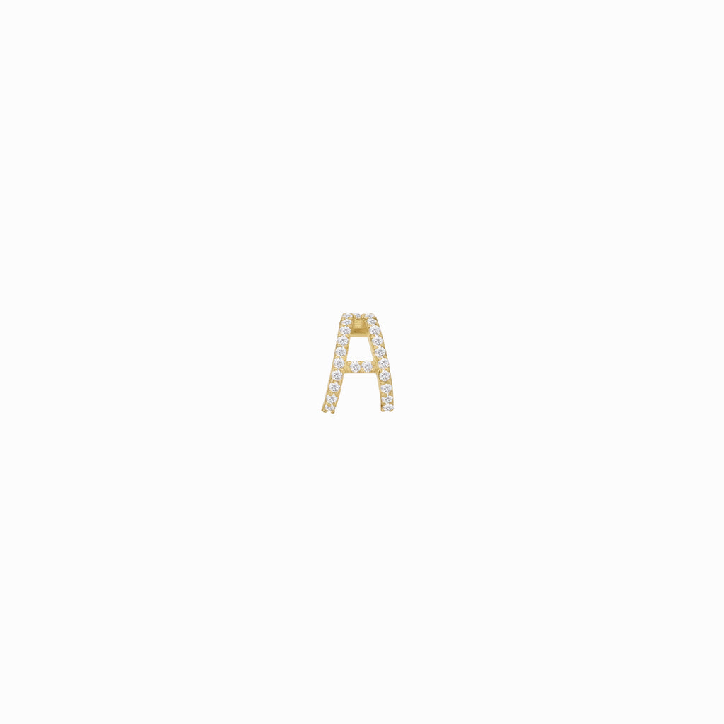 BY LIME Eclipse A Initial Letter Pavé Diamond Earring 14K Gold