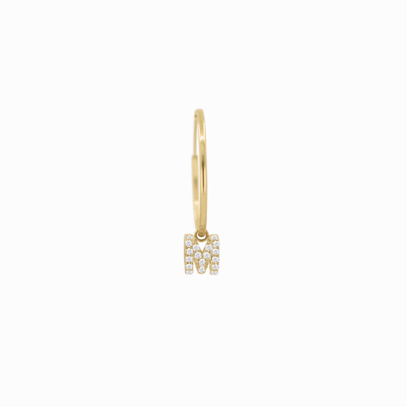 BY LIME Eclipse M Initial Letter Lab Diamond Hoops Earring 14K Gold