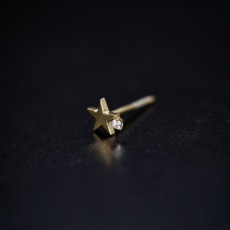 BY LIME Star One Pavé Diamond Stud Earrings 14K Gold