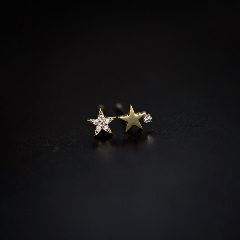 BY LIME Star One Pavé Diamond Stud Earrings 14K Gold