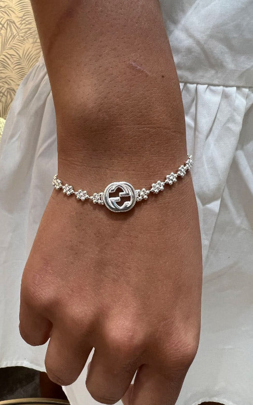 Gucci Sterling Silver Interlocking G Flower Bracelet YBA48168700100U