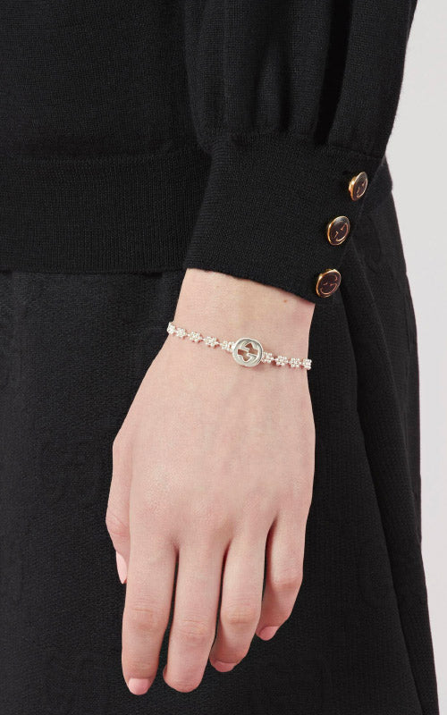 Gucci Sterling Silver Interlocking G Flower Bracelet YBA48168700100U