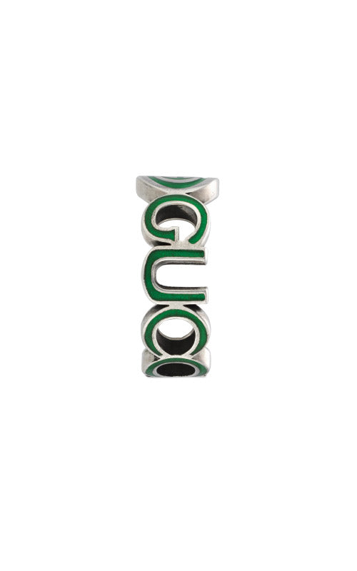 Gucci Sterling Silver Interlocking G Green Enamel Ring Size 6.5 YBC753640001013