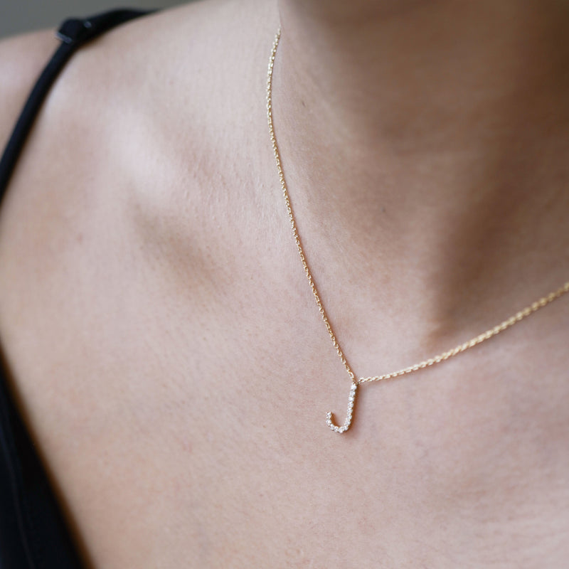 J Initial Letter Diamond 14k Gold Necklace