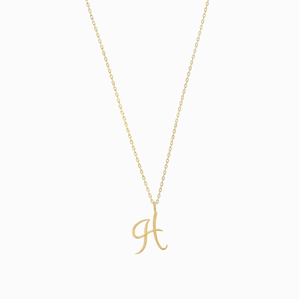 H Script Initial Letter Charm Pendant 14K Gold