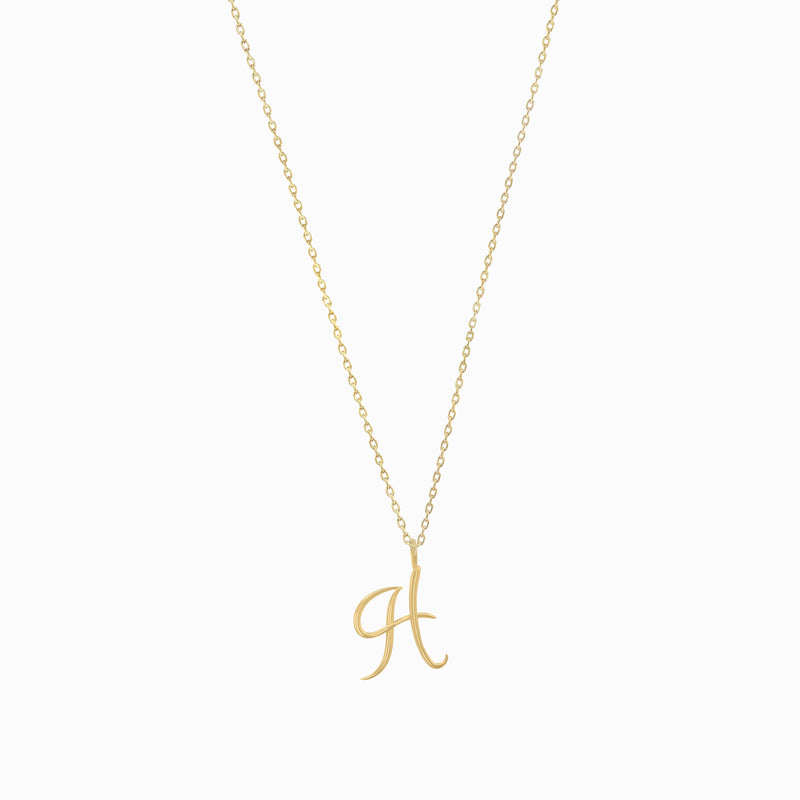 H Script Initial Letter Charm Pendant 14K Gold