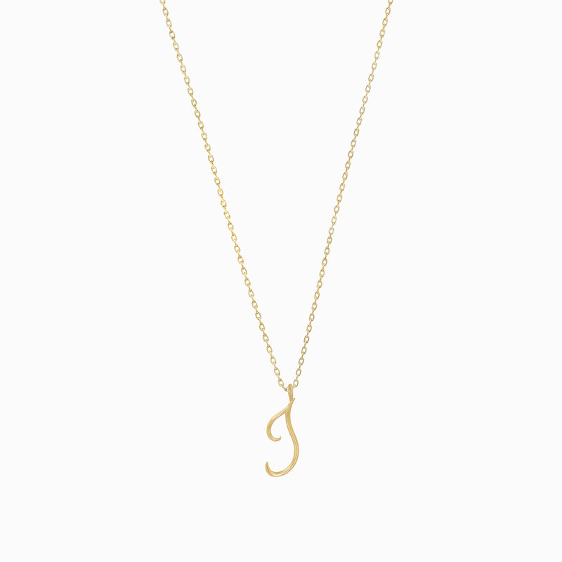 J Script Initial Letter Necklace 14K Gold