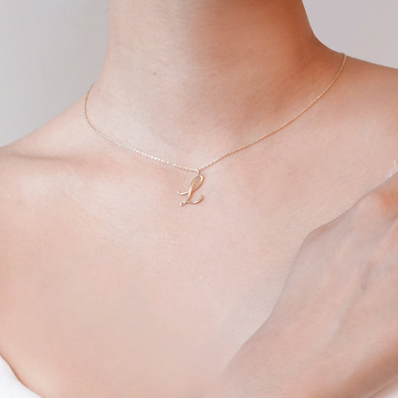 L Script Initial Letter Necklace 14K Gold