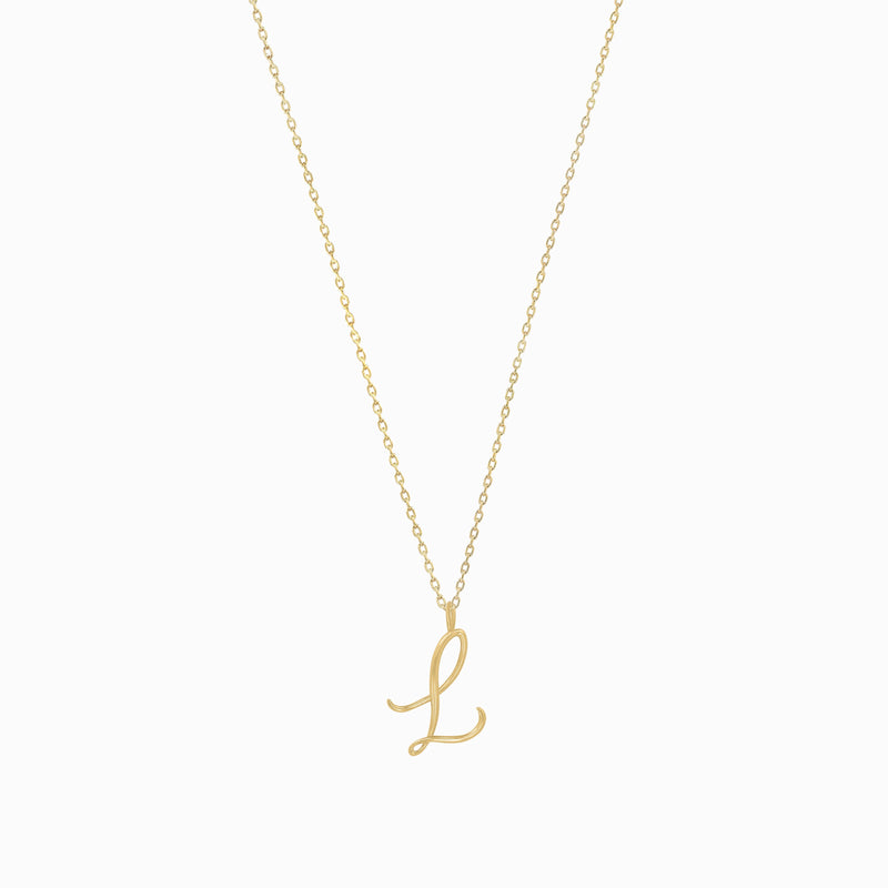 L Script Initial Letter Necklace 14K Gold
