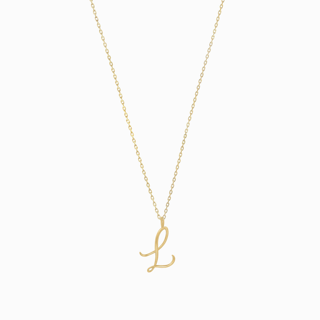 L Script Initial Letter Necklace 14K Gold