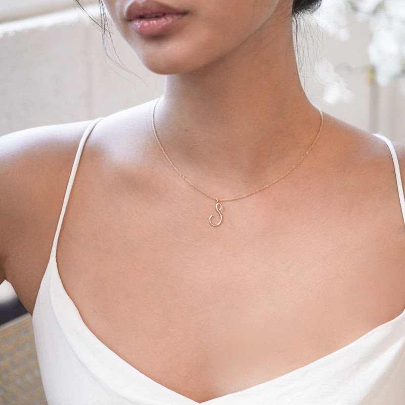 S Script Initial Letter Necklace 14K Gold