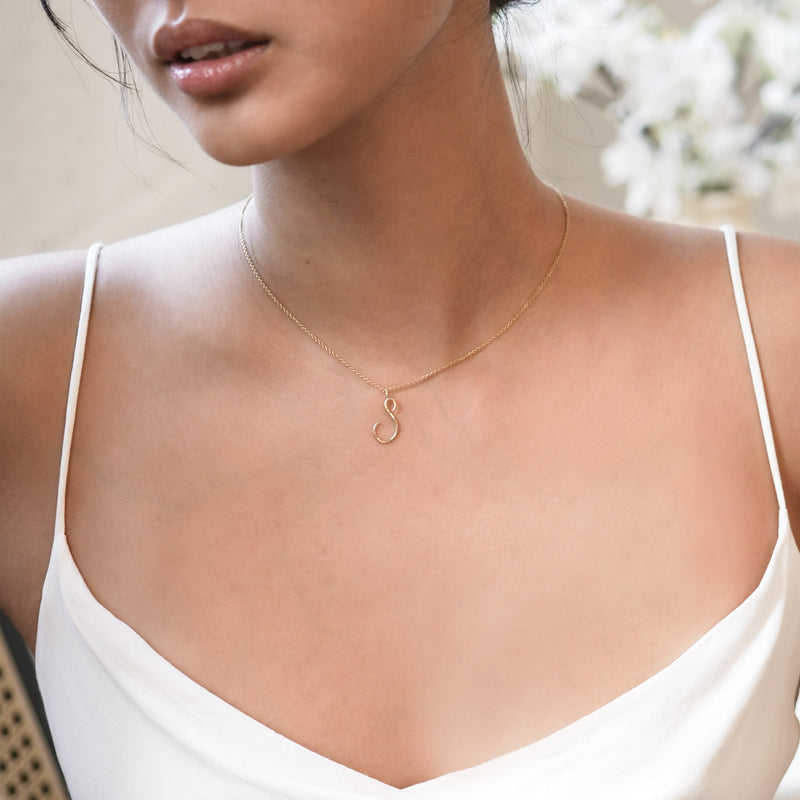 BY LIME S Script Initial Letter Necklace 14K Gold
