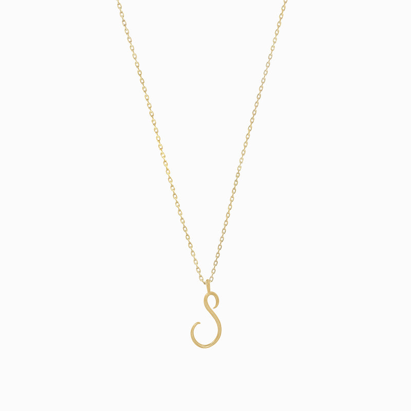 S Script Initial Letter Charm Pendant 14K Gold