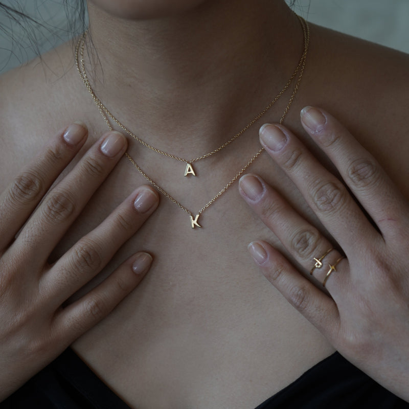 K Initial Letter Necklace 14K Gold