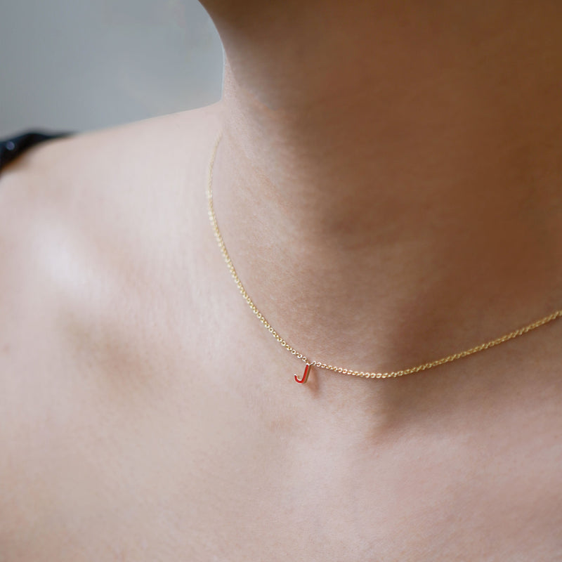 BY LIME J Initial Letter Enamel Necklace 14K Gold