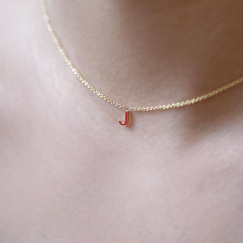BY LIME J Initial Letter Enamel Necklace 14K Gold