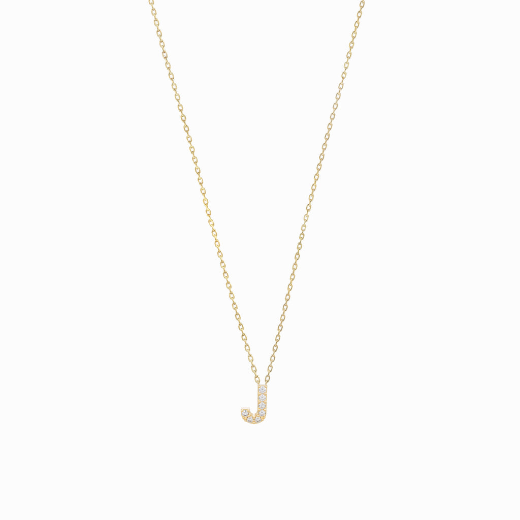 J Initial Letter Pavé Diamond Necklace 14K Gold