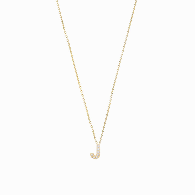 J Initial Letter Pavé Diamond Necklace 14K Gold