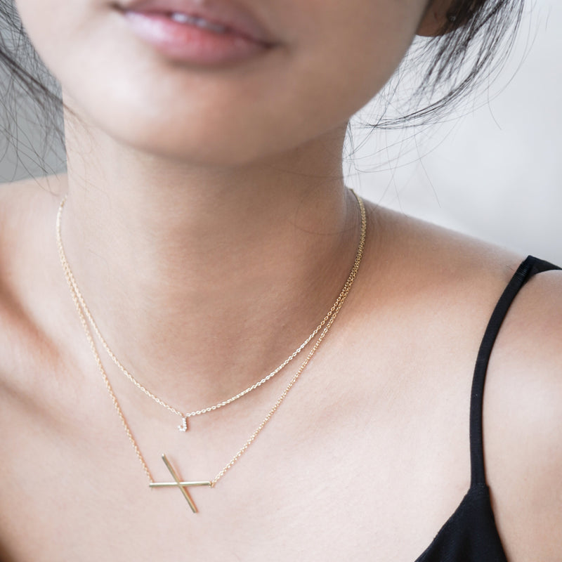 K Initial Letter Lab Diamond Necklace 14K Gold