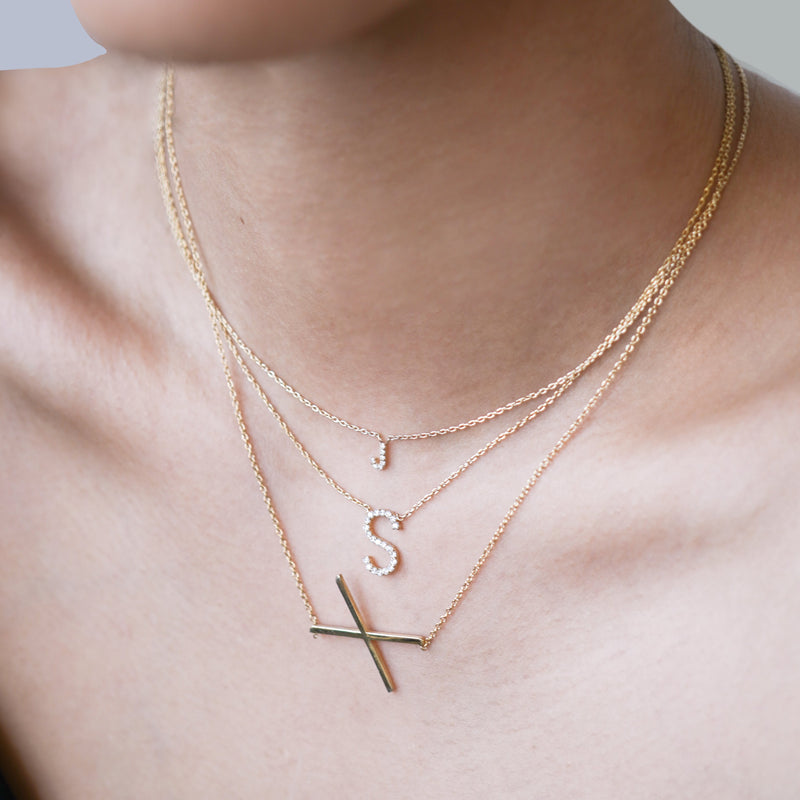 J Initial Letter Pavé Diamond Necklace 14K Gold