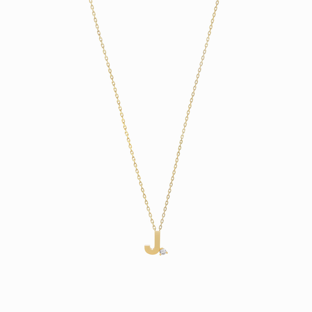 J Initial Letter One Lab Diamond Necklace 14K Gold