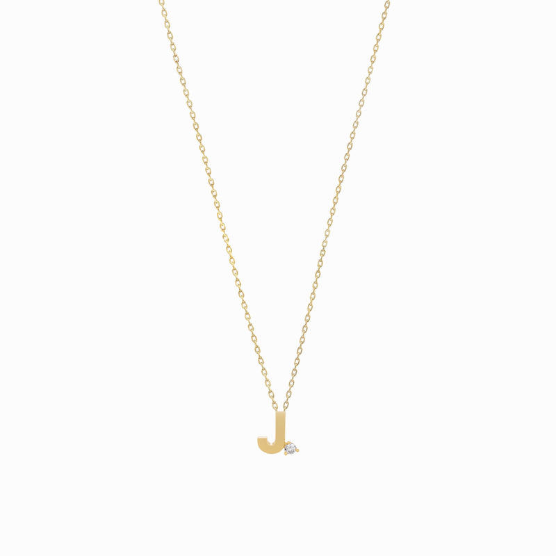 J Initial Letter One Lab Diamond Necklace 14K Gold