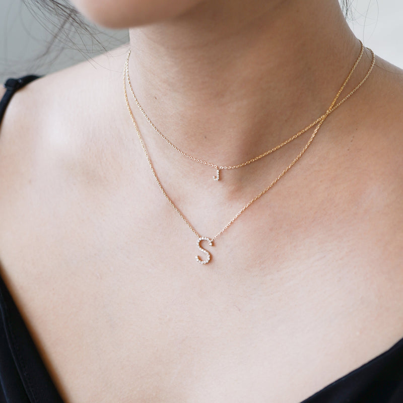 K Initial Letter Lab Diamond Necklace 14K Gold