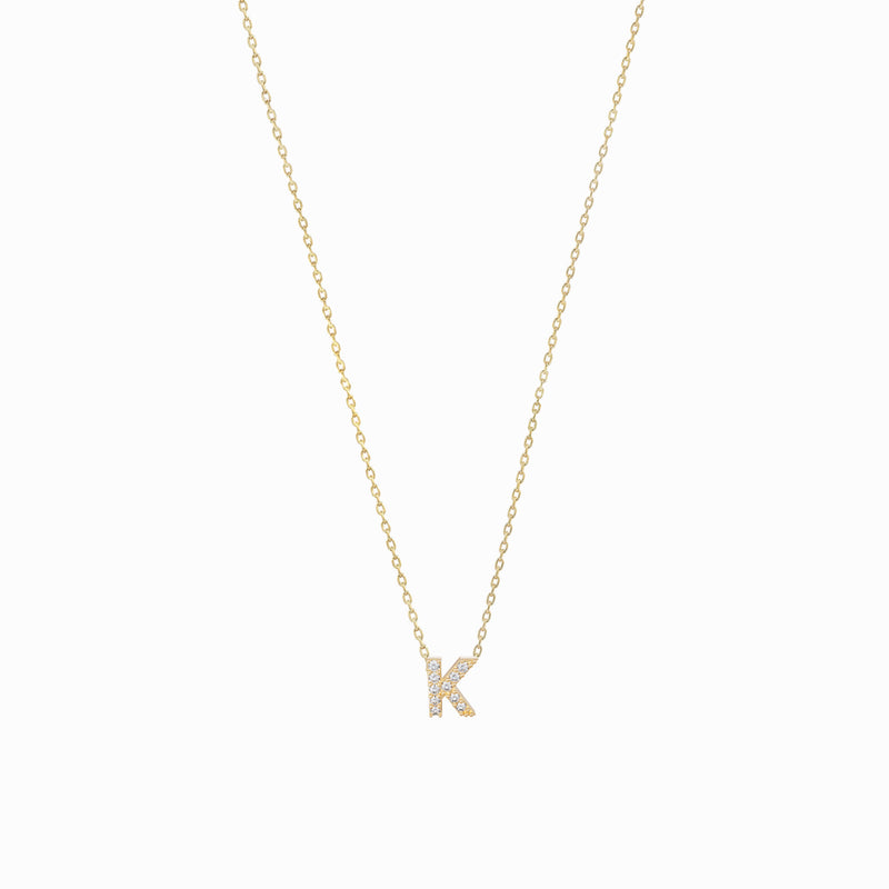 K Initial Letter Lab Diamond Necklace 14K Gold