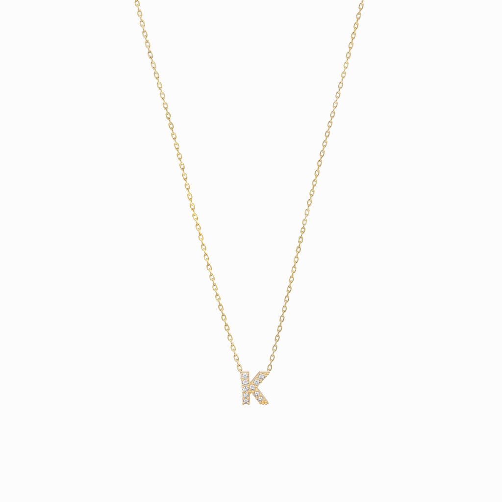 K Initial Letter Lab Diamond Necklace 14K Gold