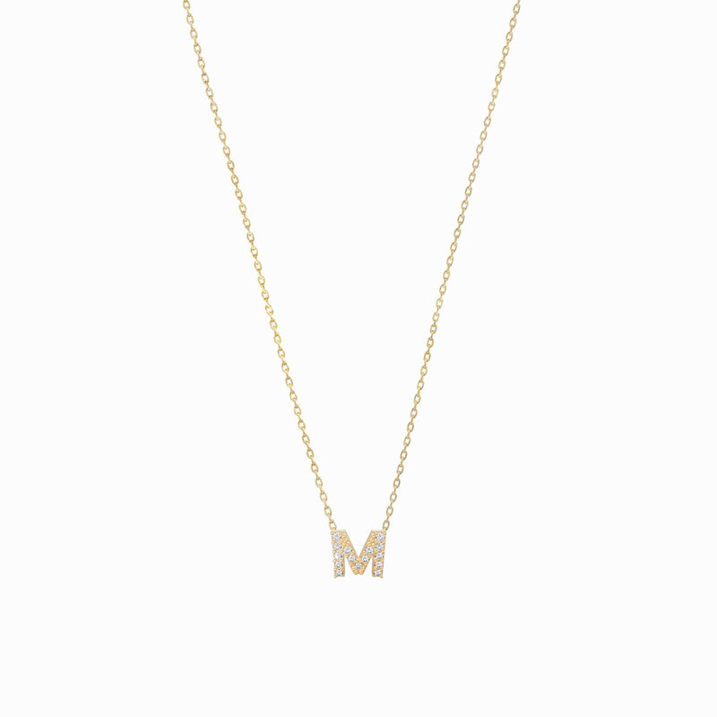M Initial Letter Diamond Gold Necklace