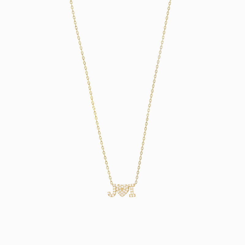 Custom 2 Letter Heart Pavé Lab Diamond Necklace 14K Gold