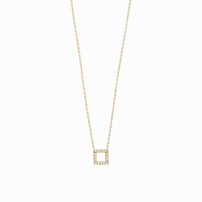 Hangul Korean Letter Pavé Diamond Solid Gold Necklace ㅁ