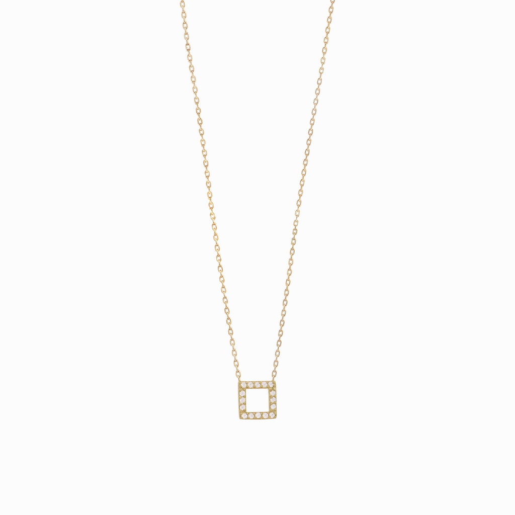 Hangul Korean Letter Pavé Diamond Solid Gold Necklace ㅁ