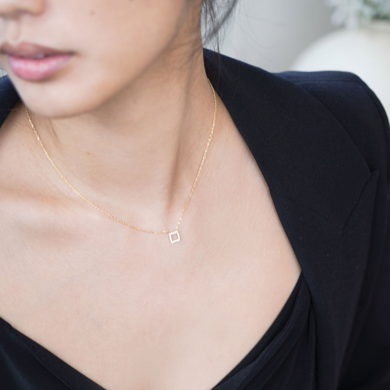 BY LIME Hangul Korean Letter Pavé Lab Diamond Necklace 14K Gold ㅁ