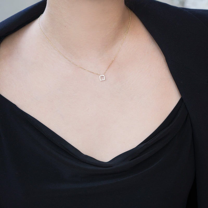 BY LIME Hangul Korean Letter Pavé Lab Diamond Necklace 14K Gold ㅁ