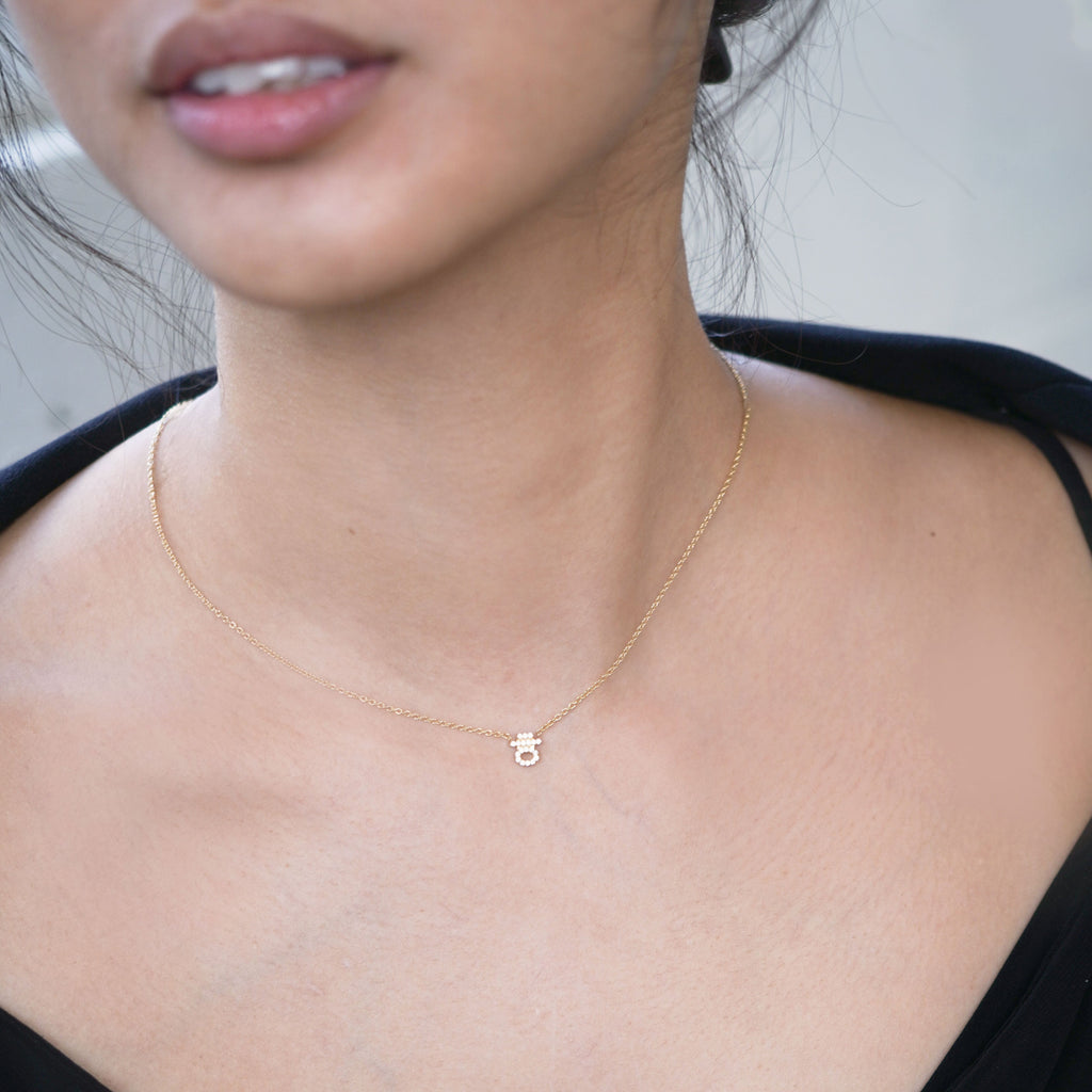 BY LIME Hangul Korean Letter Pavé Lab Diamond Necklace 14K Gold ㅎ